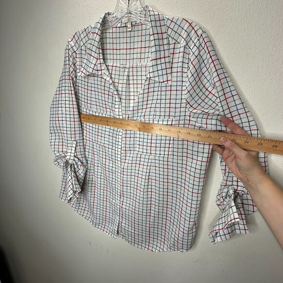 Joie White Red Blue Black & Green Plaid Front Button Pockets Long Sleeve Shirt L - Picture 12 of 13
